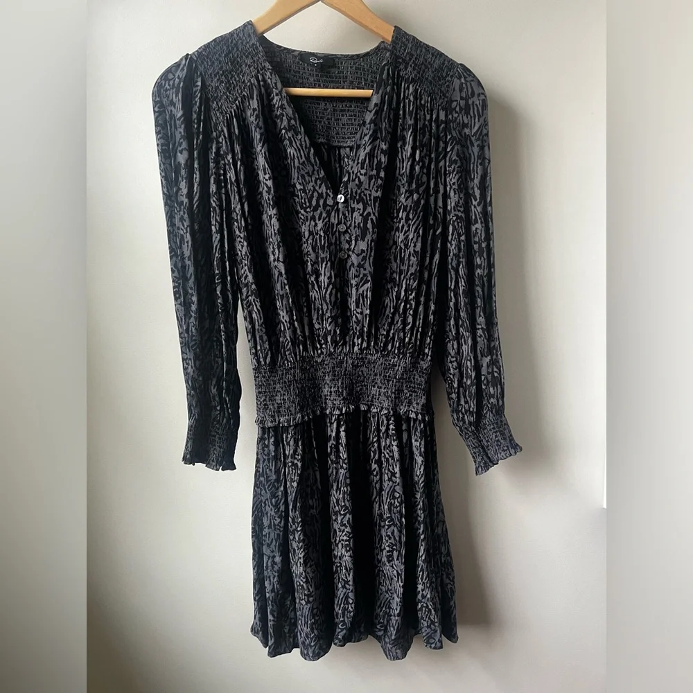 RAILS Zana Charcoal Abstract Animal Print Mini Dress Smocked Mobwife Modern S‎